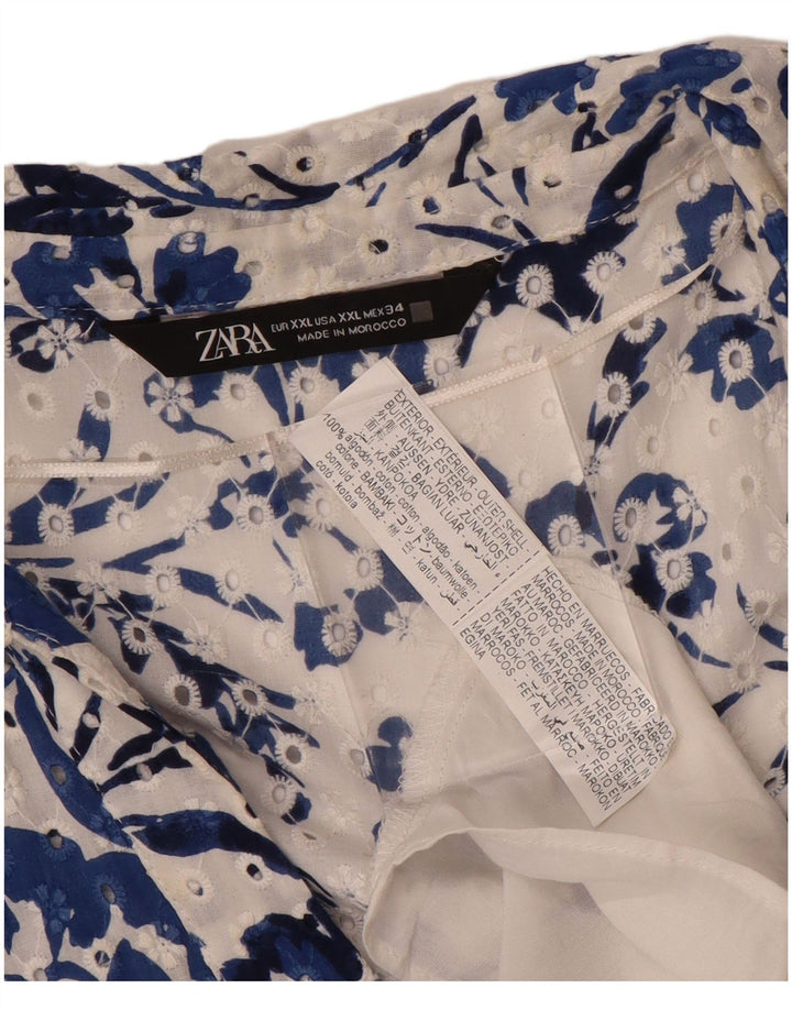 ZARA Vestido maxi feminino de mangas curtas UK 20 2XL azul floral algodão