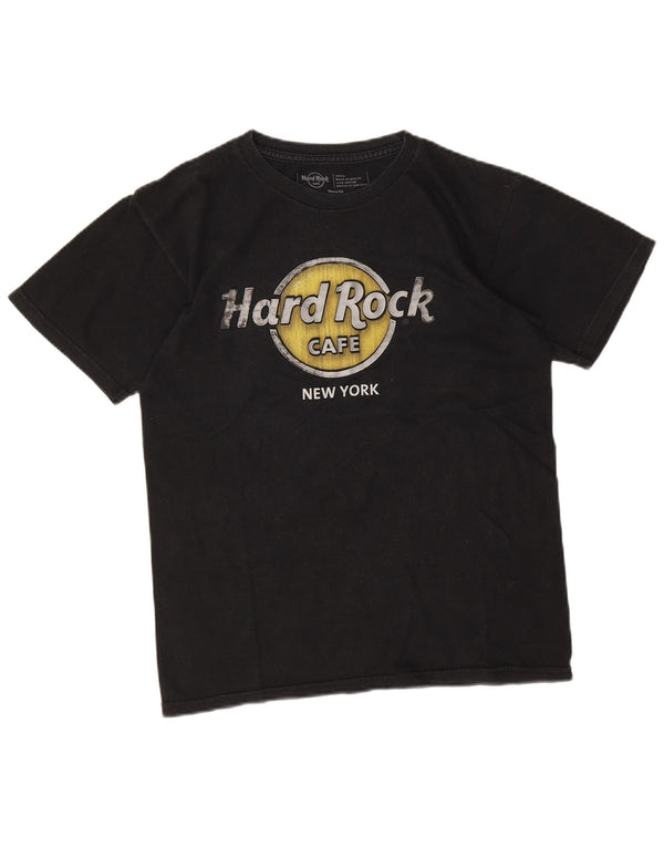 Camiseta masculina Hard Rock Cafe New York com estampa gráfica pequena de algodão preto