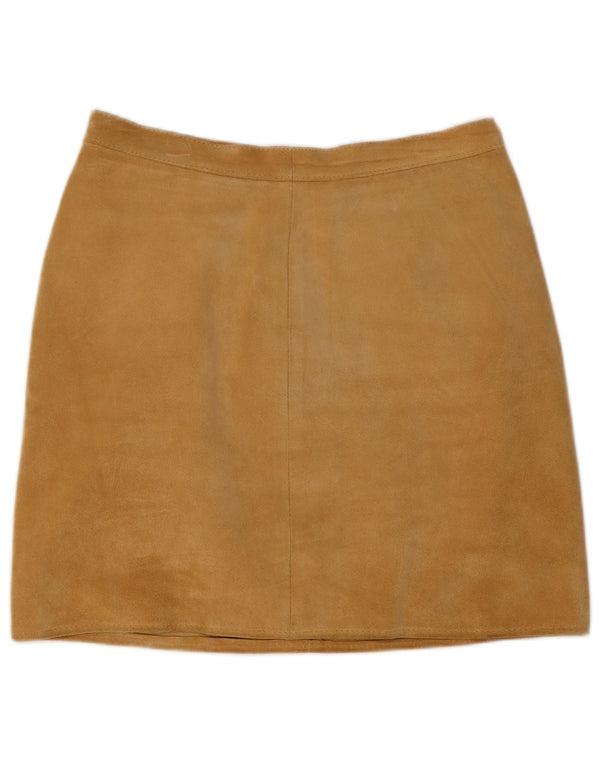 Saia de camurça feminina vintage IT 44 Médio W26 Couro bege