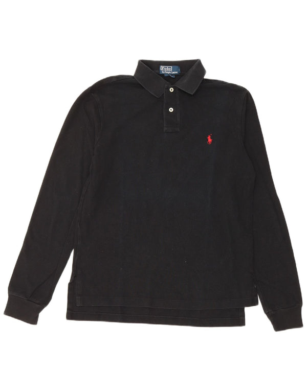 Camisa polo masculina de manga comprida com ajuste personalizado Polo Ralph Lauren médio preto