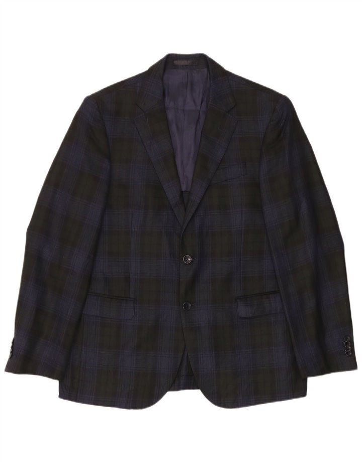 Jaqueta blazer masculina vintage com 2 botões xadrez médio azul marinho
