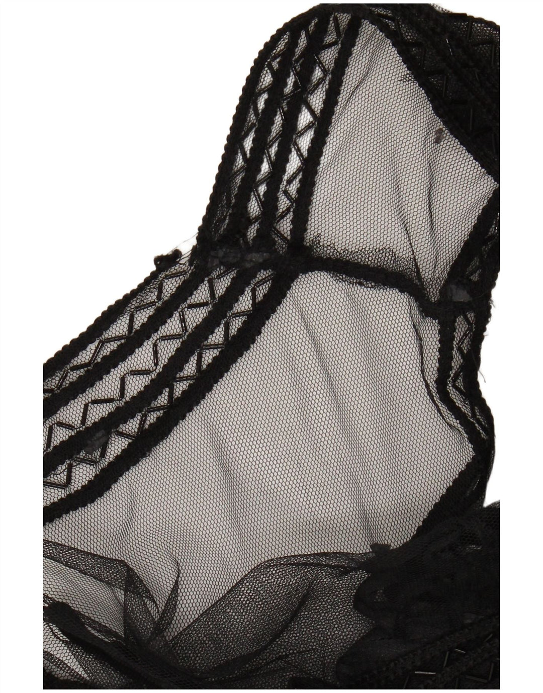 Blusa feminina vintage transparente Reino Unido 14 médio preto floral