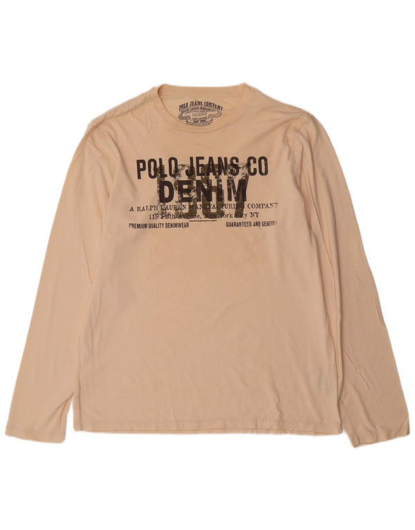 Ralph Lauren Top gráfico masculino manga comprida grande algodão bege