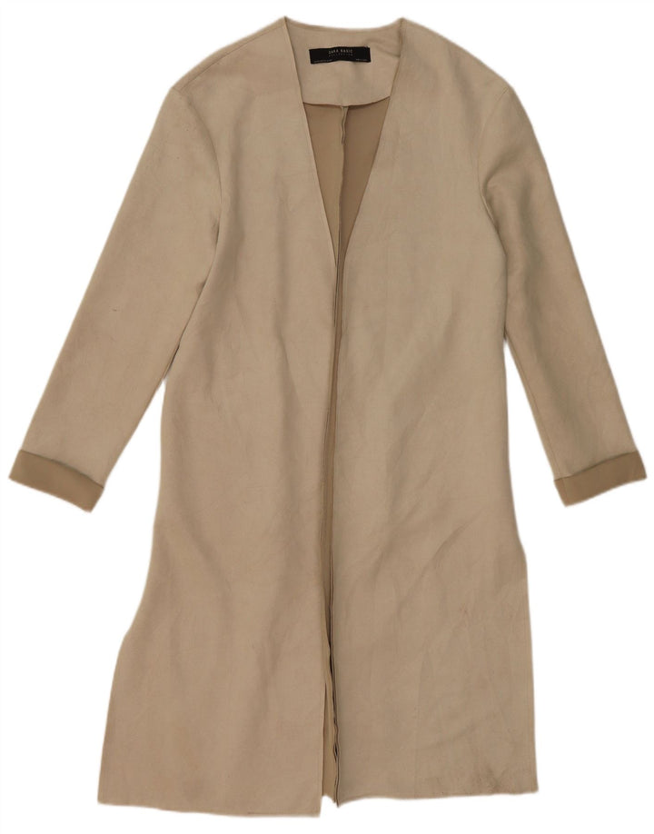 Sobretudo aberto oversized Zara feminino UK 6 XS poliéster bege