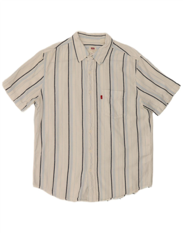 Camisa masculina de manga curta padrão Levi's com listras brancas médias de algodão