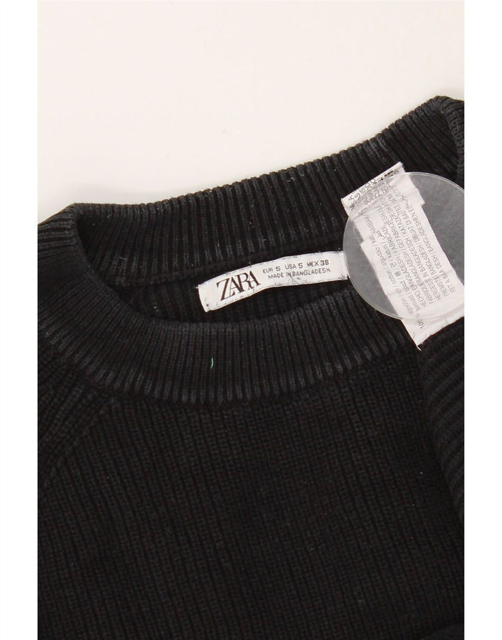 Zara Suéter masculino com gola redonda e algodão preto pequeno
