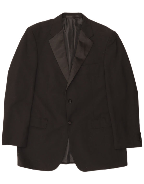 Jaqueta blazer masculina de 2 botões Marks & Spencer Reino Unido 42 grande poliéster preto
