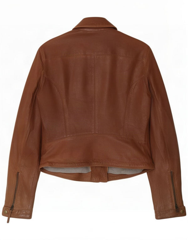 Jaqueta feminina de couro de motociclista Massimo Dutti Reino Unido 10 marrom pequeno