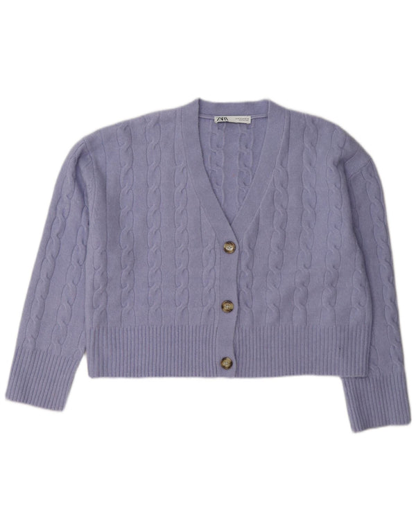 Zara Womens Crop Cardigan Sweater UK 14 Médio Roxo Poliéster