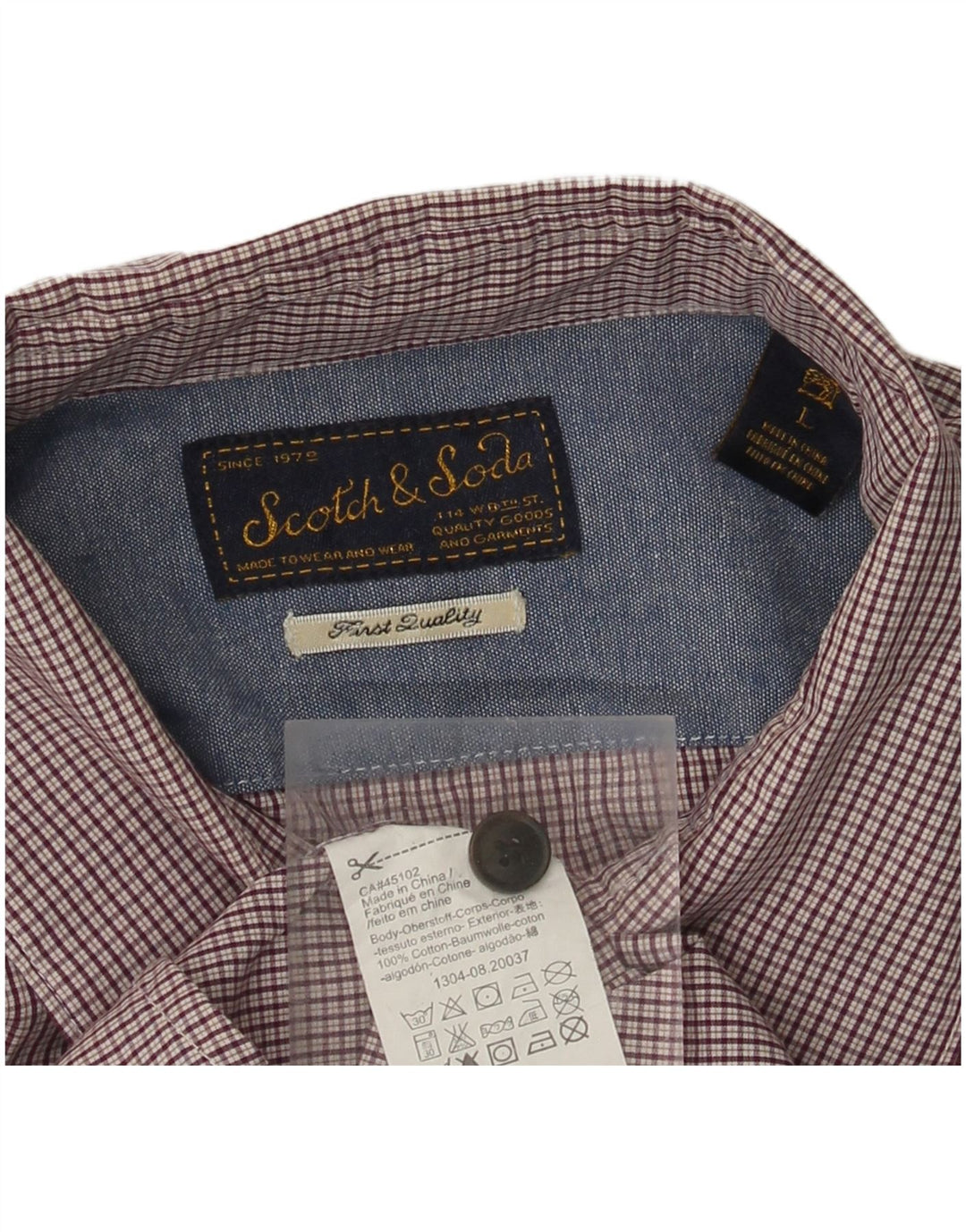 SCOTCH & SODA Camisa masculina grande de algodão xadrez marrom