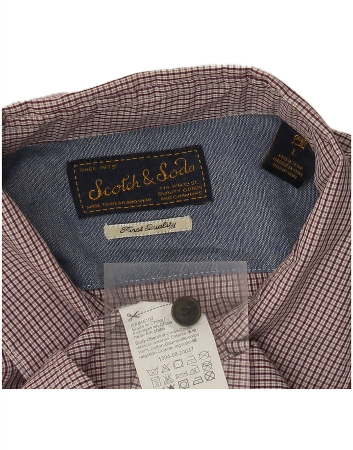 SCOTCH & SODA Camisa masculina grande de algodão xadrez marrom