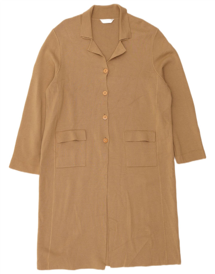 Suéter cardigã feminino Longline da Marks & Spencer Reino Unido 12 médio bege