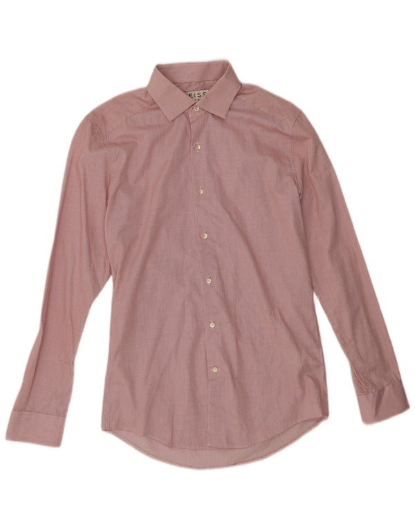 Camisa masculina Reiss Slim Fit pequena vermelha de algodão guingão