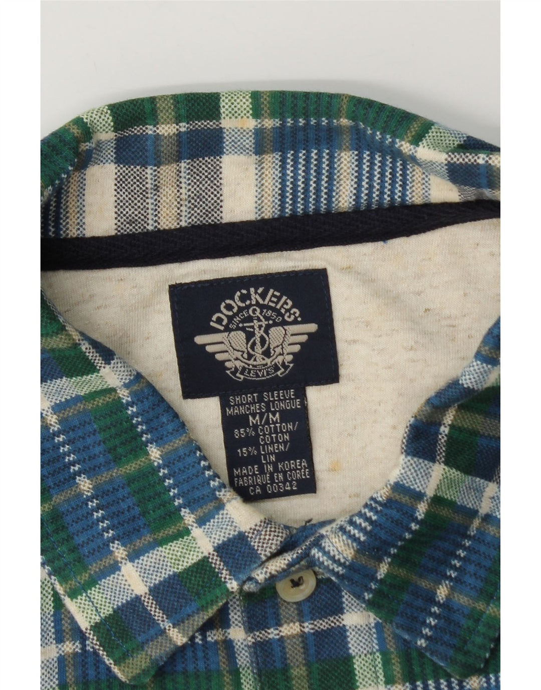 Camisa pulôver masculina de manga curta Dockers, algodão xadrez azul médio