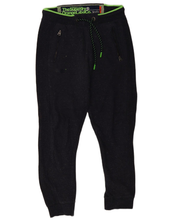 Calça de treino masculina Superdry Slim Fit joggers pequena azul marinho manchada