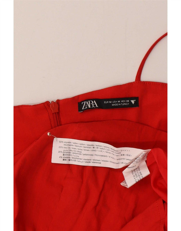 Vestido de verão feminino Zara UK 12 algodão vermelho médio