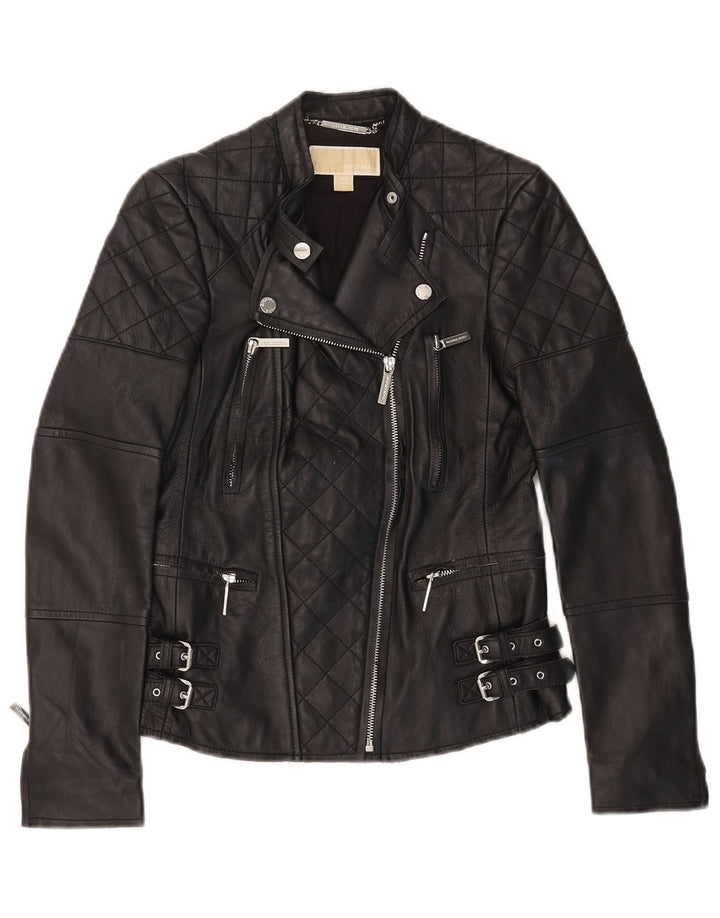 Jaqueta feminina de couro para motociclista Michael Kors Reino Unido 2 2XS couro preto