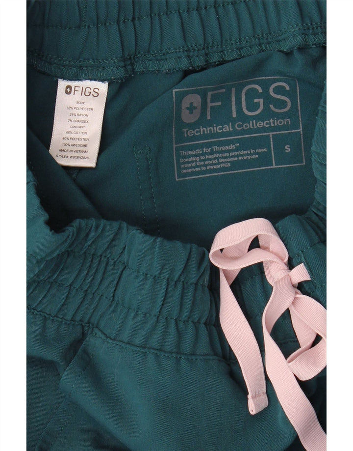 Calça de treino cargo feminina FIGS Joggers UK 10 poliéster verde pequeno