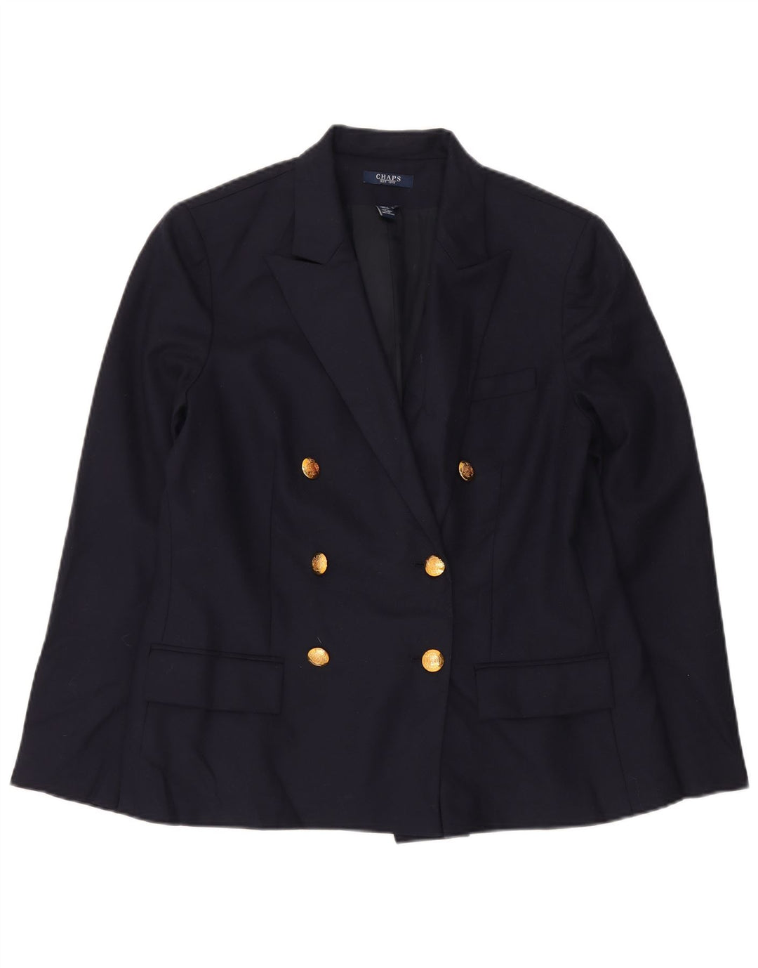 Jaqueta blazer feminina Chaps com peito duplo EUA 14 XL lã azul marinho