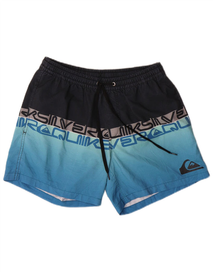 Shorts de natação masculino gráfico QUIKSILVER pequeno azul colorido bloco de poliéster