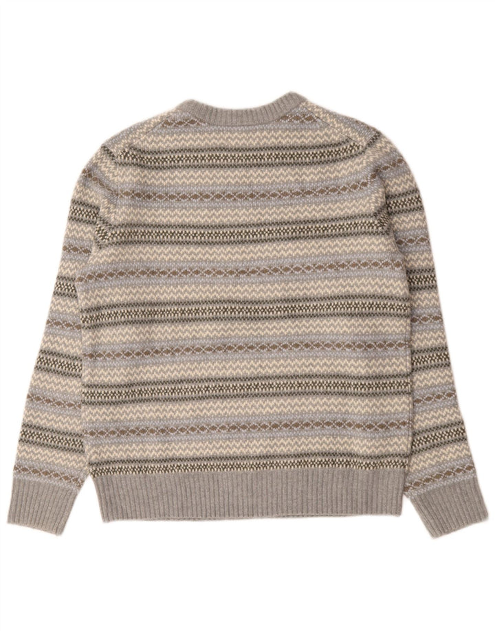 Suéter masculino Marks & Spencer com gola canoa cinza médio Fair Isle Wool