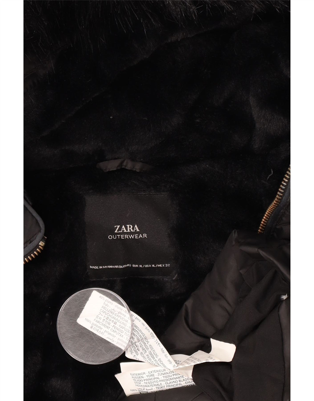 Jaqueta acolchoada com capuz feminina Zara UK 18 XL poliéster preto