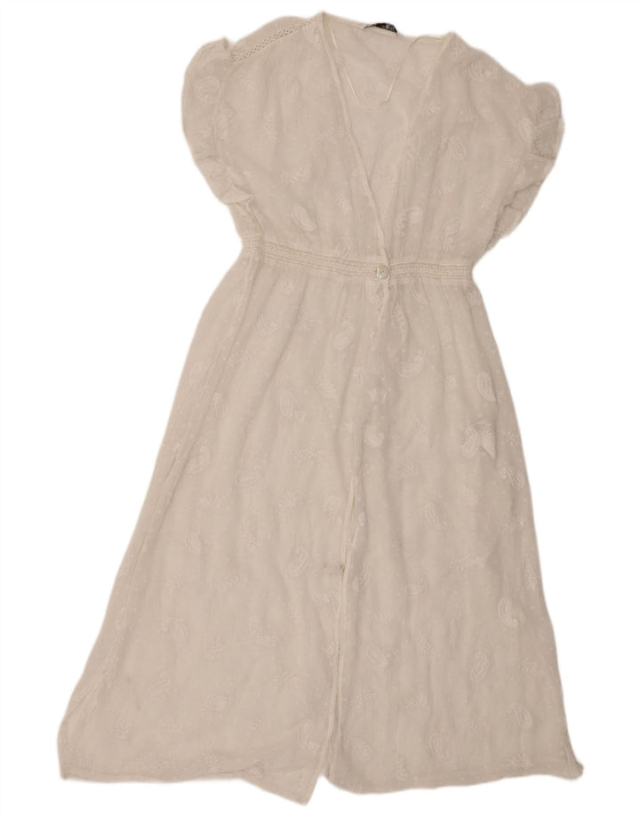 Zara Vestido Maxi Transparente Feminino Reino Unido 8 Pequeno Poliéster Paisley Branco