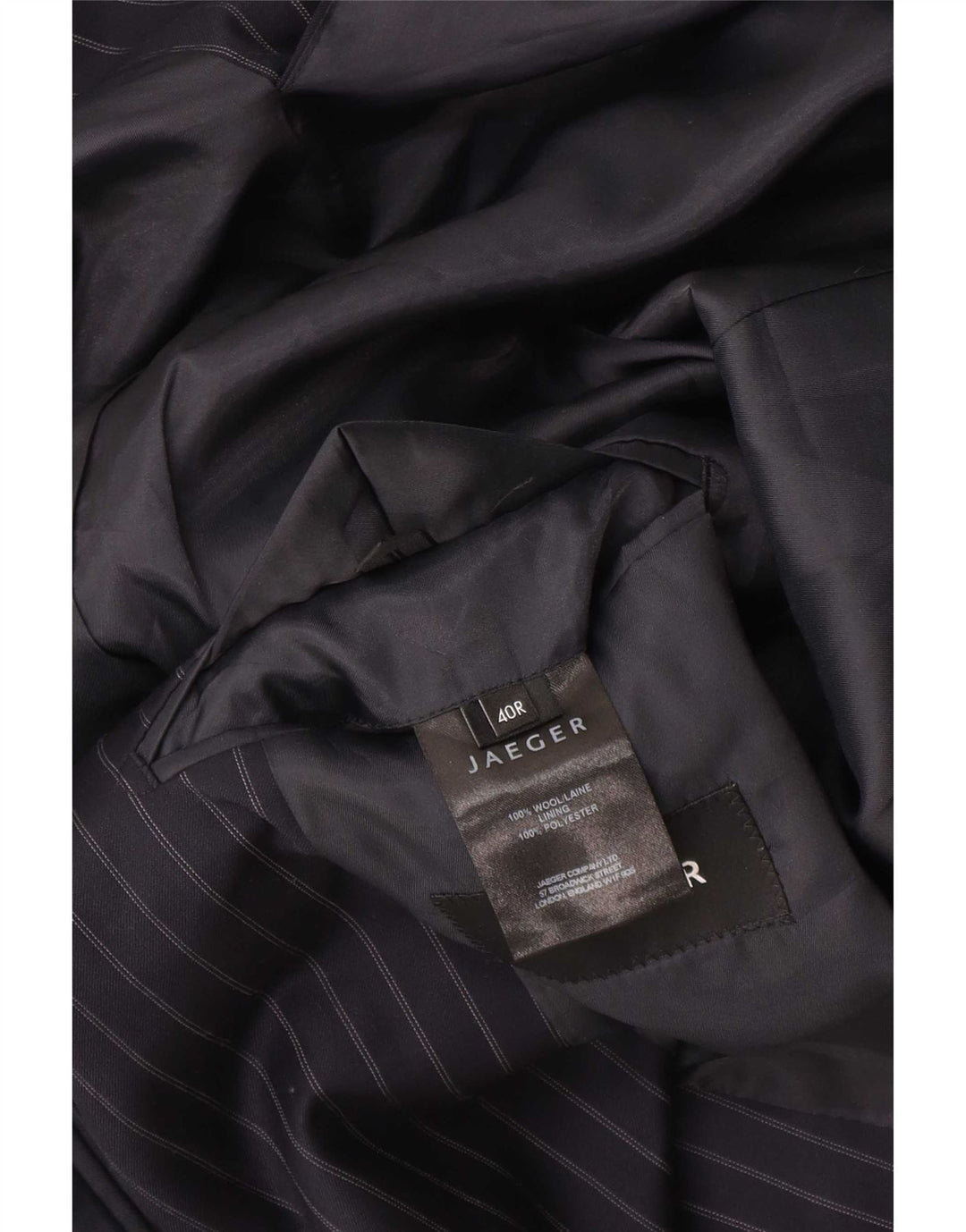 Jaqueta blazer masculina Jaeger com 2 botões Reino Unido 40 grande lã listrada azul marinho