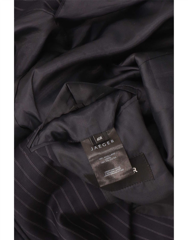 Jaqueta blazer masculina Jaeger com 2 botões Reino Unido 40 grande lã listrada azul marinho