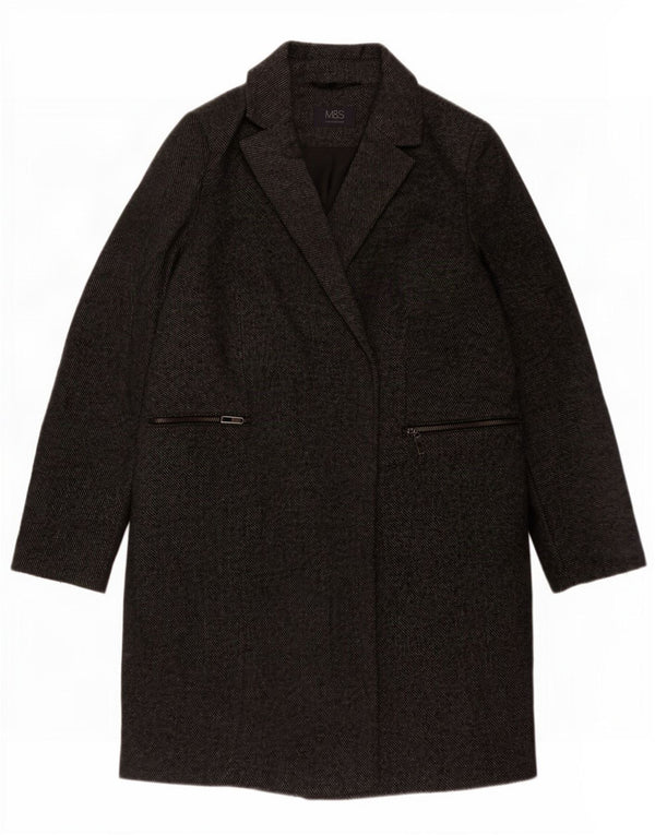 Sobretudo feminino Marks & Spencer UK 14 poliéster listrado cinza médio