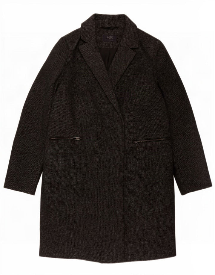 Sobretudo feminino Marks & Spencer UK 14 poliéster listrado cinza médio