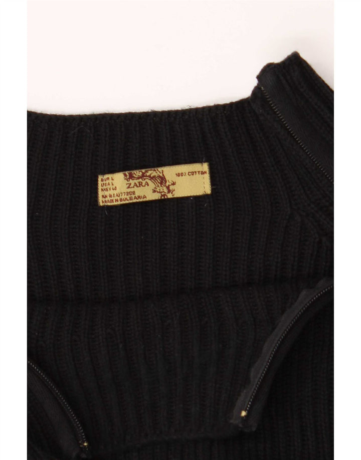 Suéter masculino Zara com zíper e gola alta de algodão preto grande