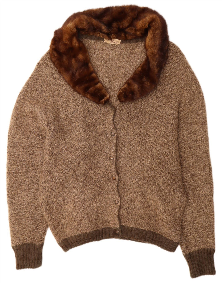 Suéter cardigã feminino VINTAGE UK 18 XL marrom