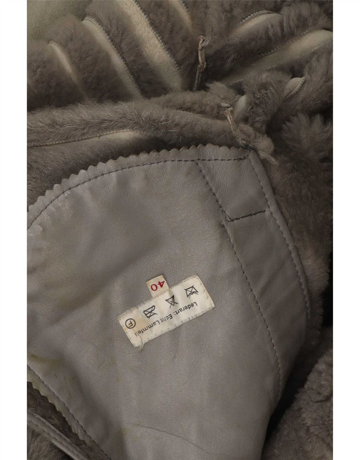 Casaco feminino vintage de shearling EU 40 pele de cordeiro cinza médio