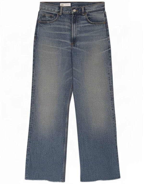 Zara Jeans feminino de perna larga EU 38 pequeno W28 L28 azul