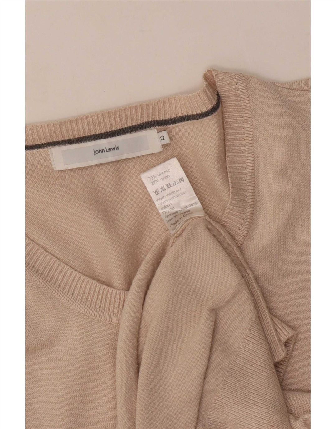 Suéter cardigã feminino John Lewis Reino Unido 12 viscose bege médio