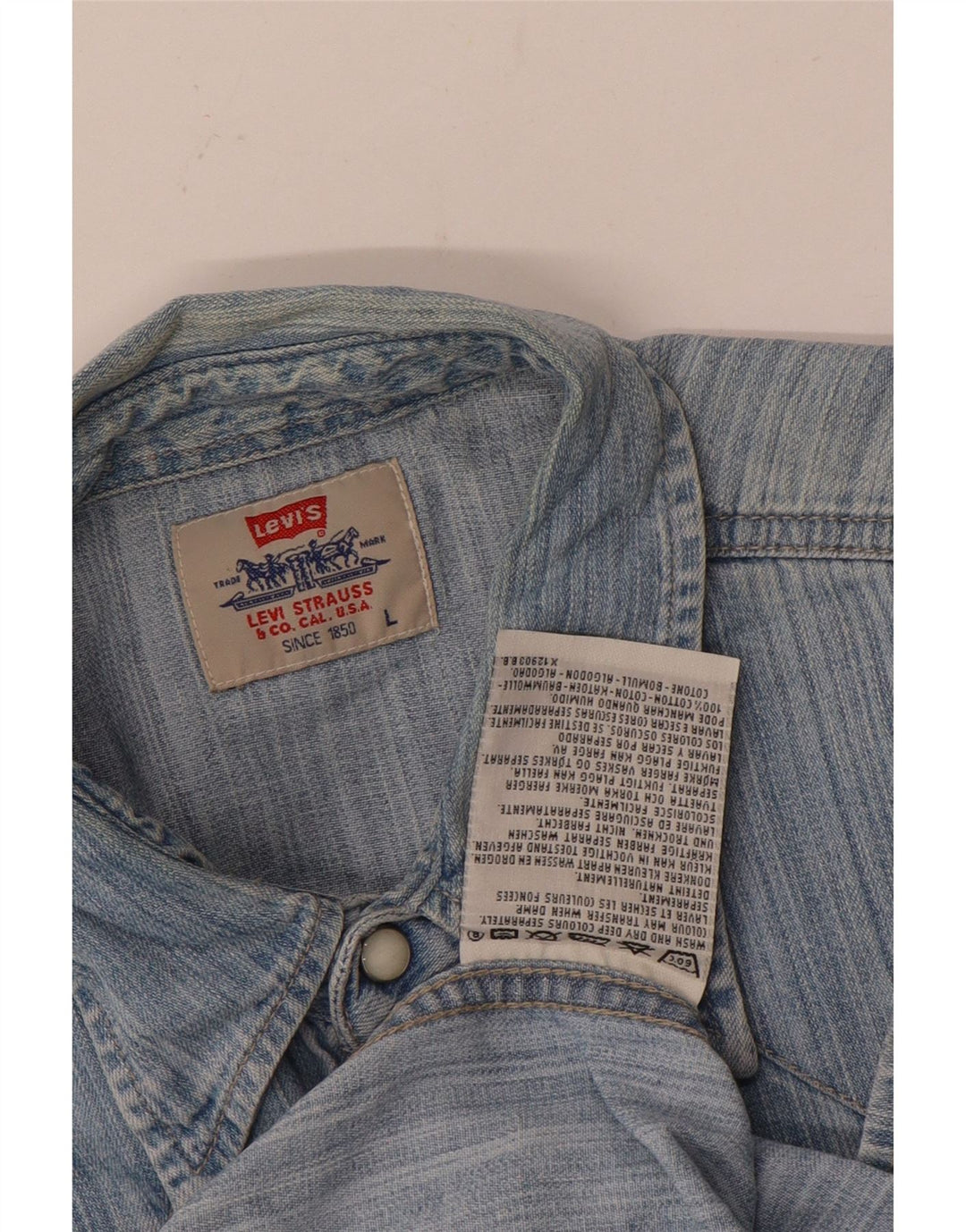 Camisa jeans masculina Levi's grande algodão listrado azul
