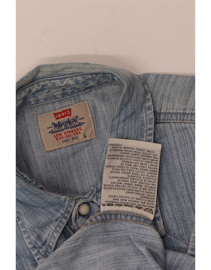 Camisa jeans masculina Levi's grande algodão listrado azul