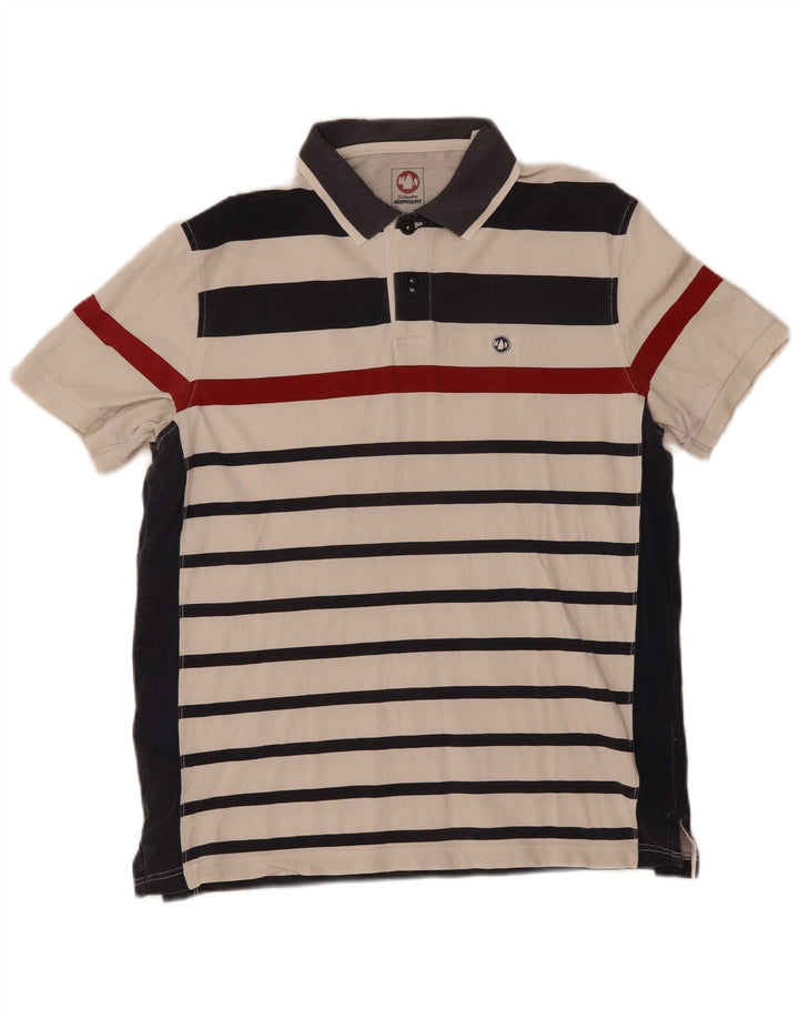 Camisa polo masculina Murphy & Nye XL de algodão listrado branco