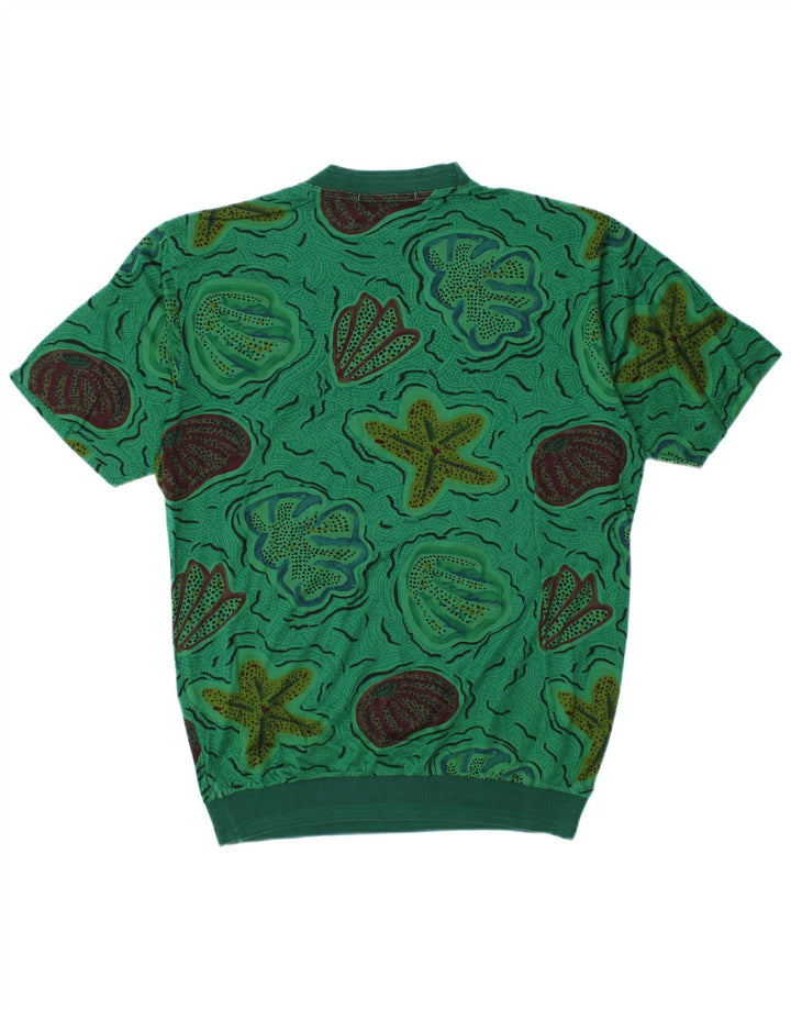 Camiseta masculina VINTAGE com padrão abstrato de algodão verde pequeno
