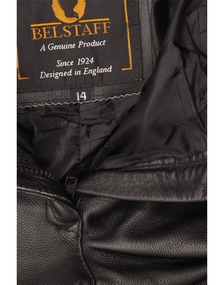 Calça feminina de couro BELSTAFF Moto Racer Reino Unido 14 médio W28 L29 preta
