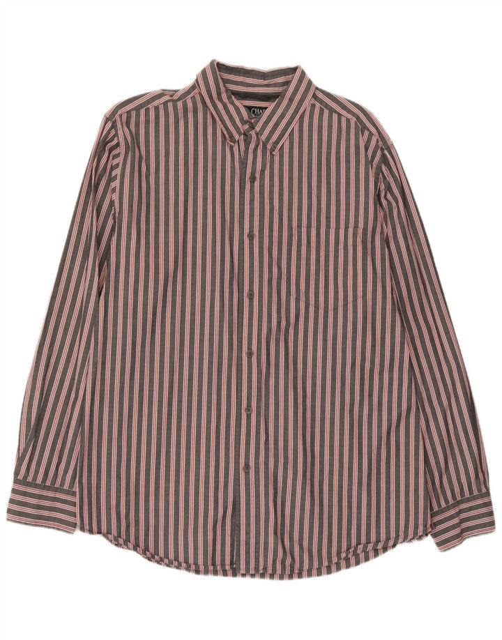Camisa masculina Chaps grande algodão listrado cinza