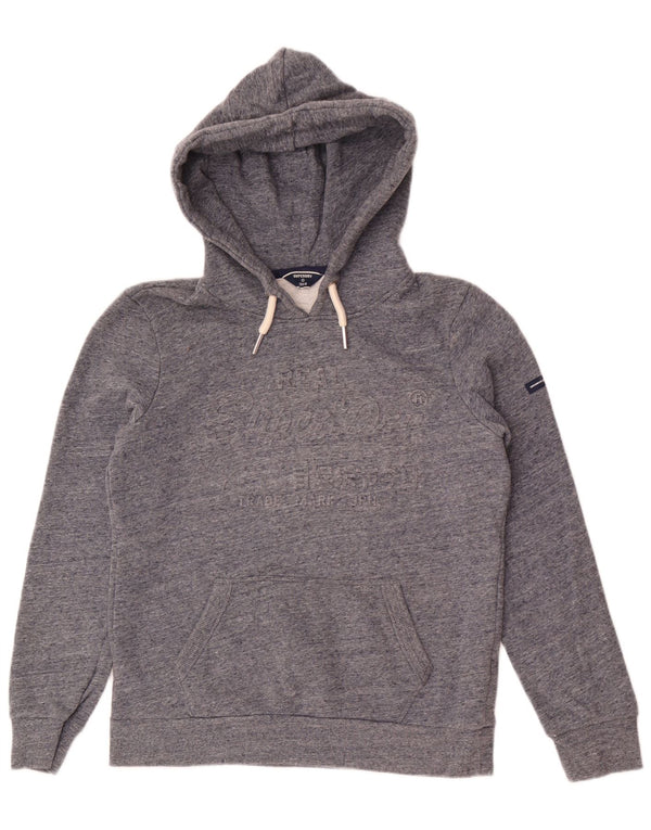 Superdry feminino gráfico moletom com capuz UK 10 pequeno algodão manchado cinza