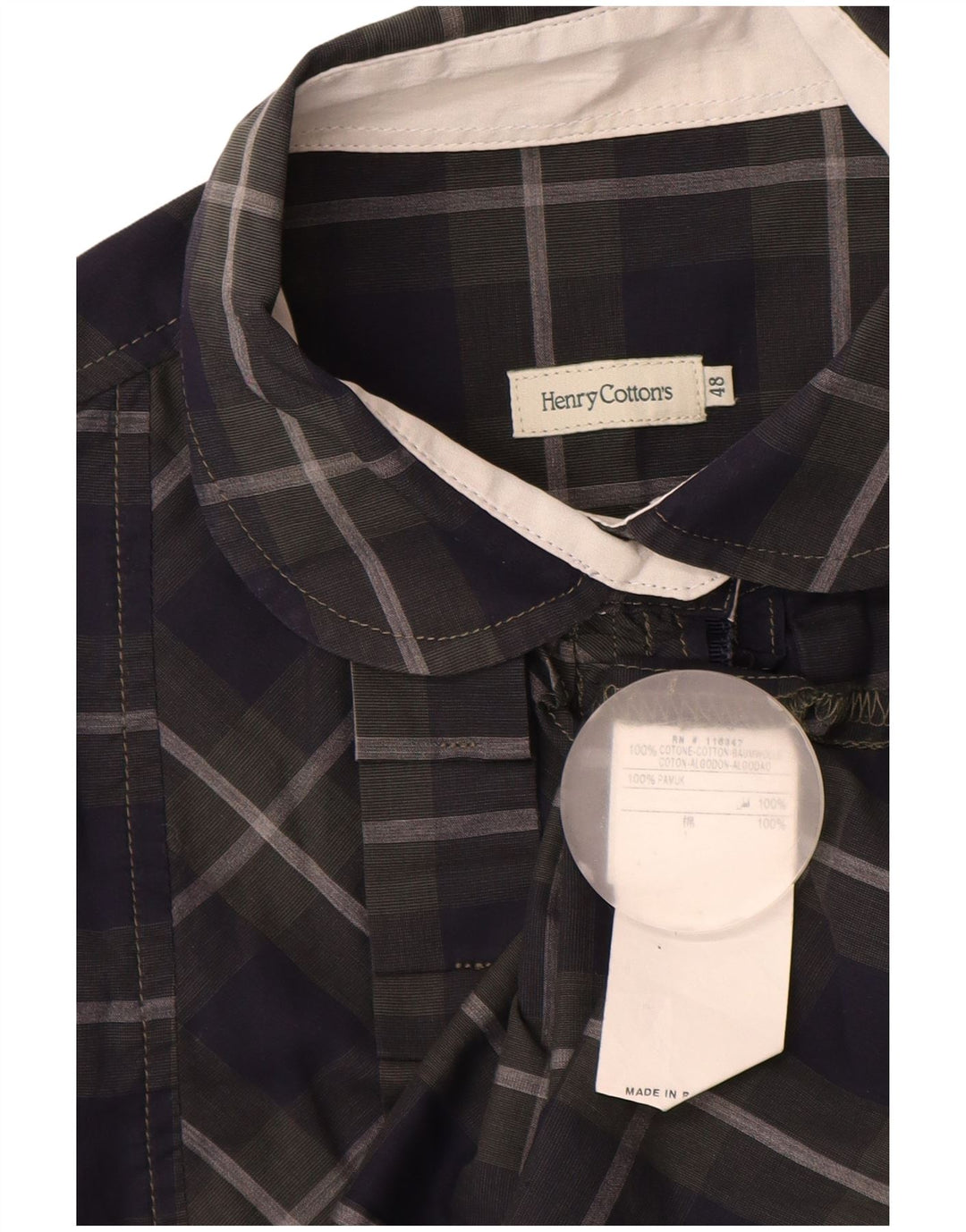 Camisa feminina Henry Cottons com babados na frente IT 48 XL algodão xadrez azul marinho
