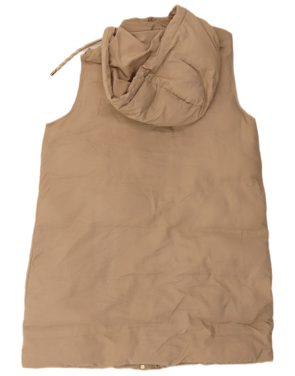 Casaco feminino Zara com capuz sem mangas acolchoado Reino Unido 16 grande poliéster bege