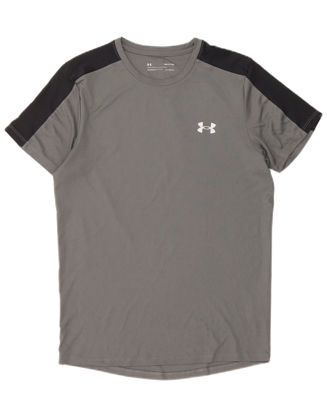 Camiseta masculina Under Armour Heat Gear Top pequeno cinza colorblock poliéster
