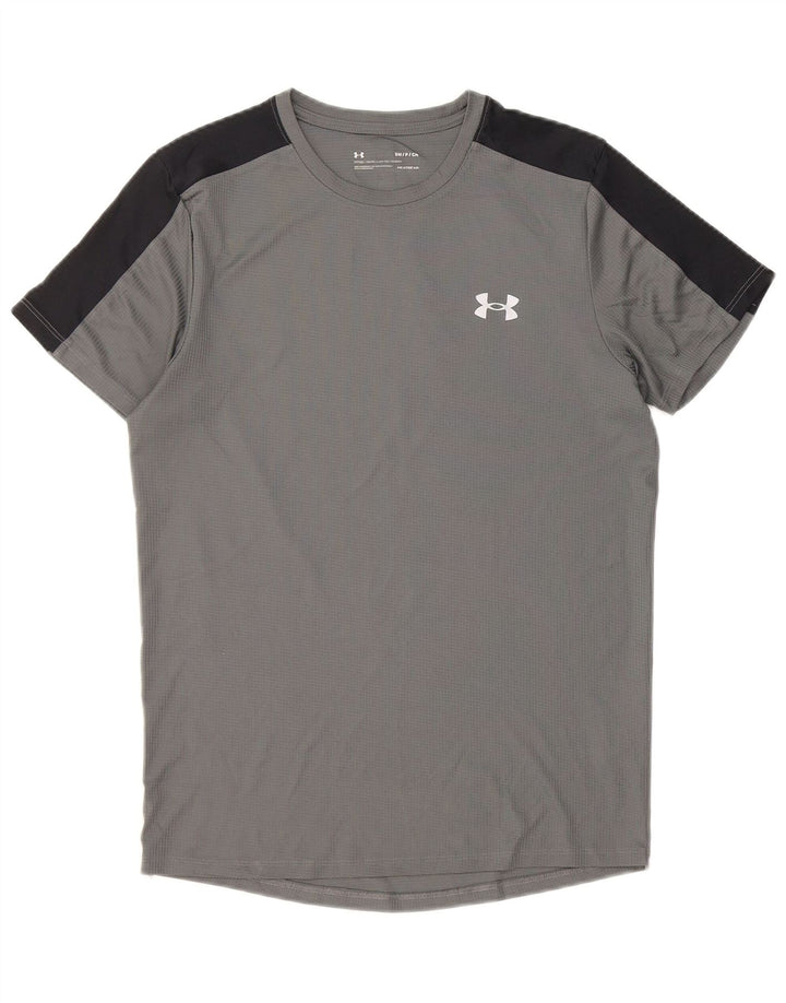 Camiseta masculina Under Armour Heat Gear Top pequeno cinza colorblock poliéster