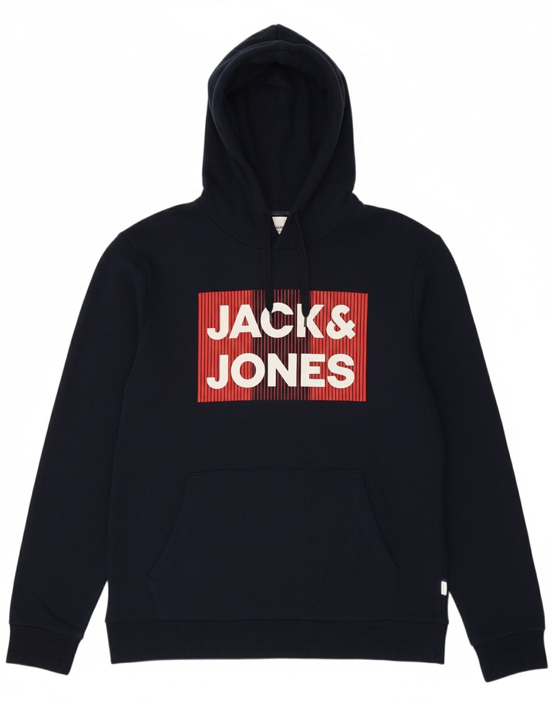 JACK & JONES Mens Graphic Hoodie Jumper Medium Navy Blue Cotton Vintage Jack & Jones and Second-Hand Jack & Jones from Messina Hembry 