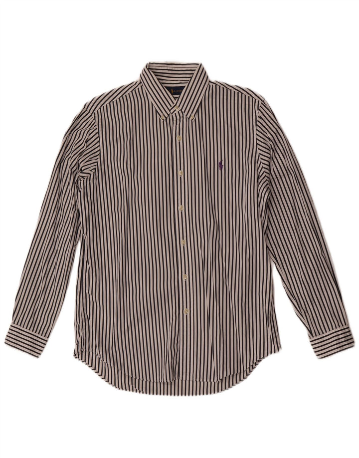 Camisa masculina Ralph Lauren de algodão listrado branco médio