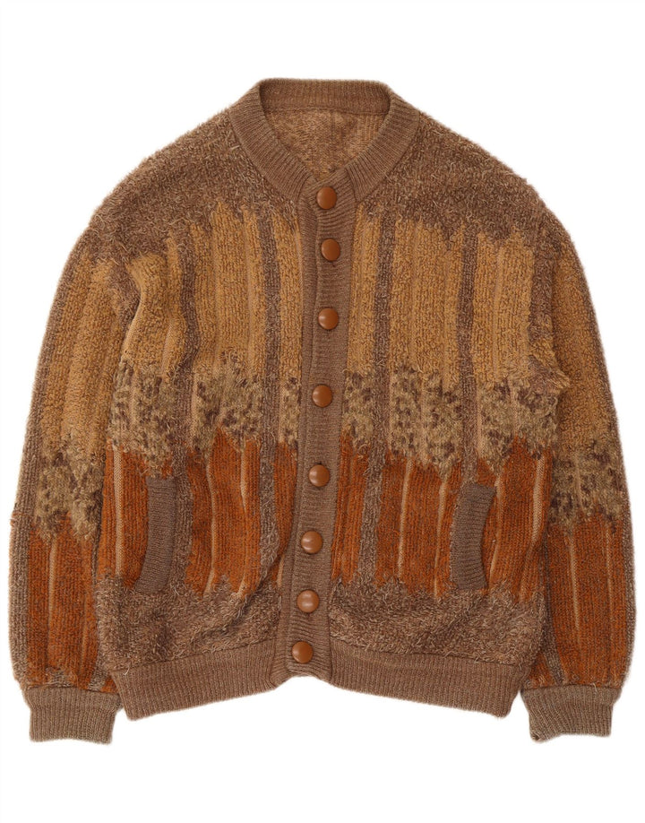 Suéter Cardigan Masculino Vintage Médio Marrom Geométrico